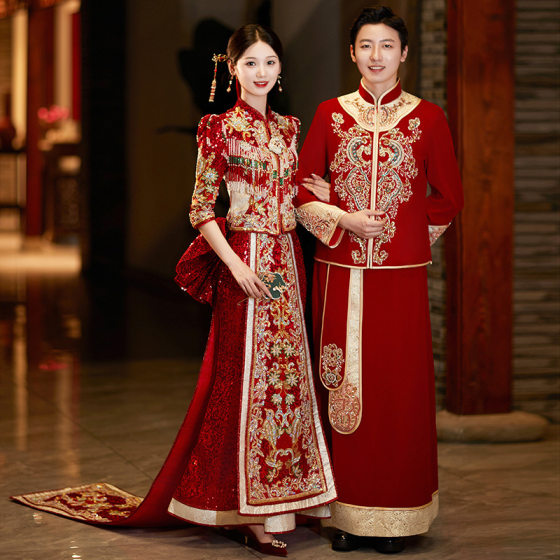 Xiuhe Clothing 2024 New Bridal New Style Show Kimono Heavy Industry Chinese Style Toast Wedding Clothing Tail-off Dress Summer