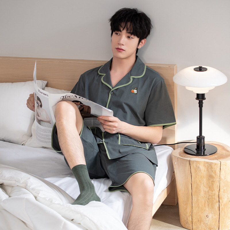 Pijama de los hombres de algodón de manga corta de verano para hombre traje corto 2024 nuevos hombres ropa casera popular verano