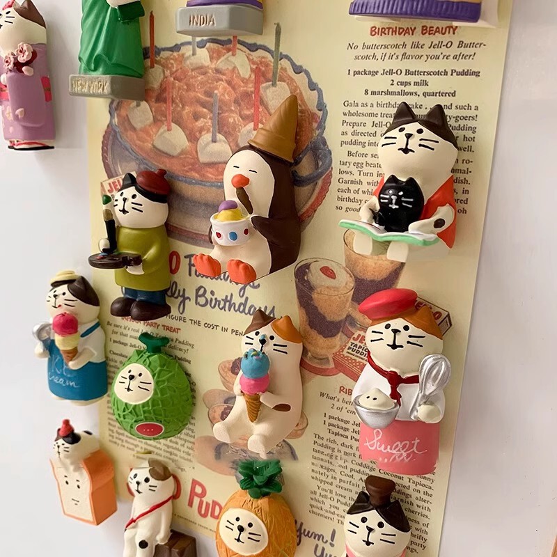 Cute Cat Refrigerator Stickers Grocery Zakka Bread Coffee Shop Decorative Gift Magnetic High Color Value Refrigerator Jewelry
