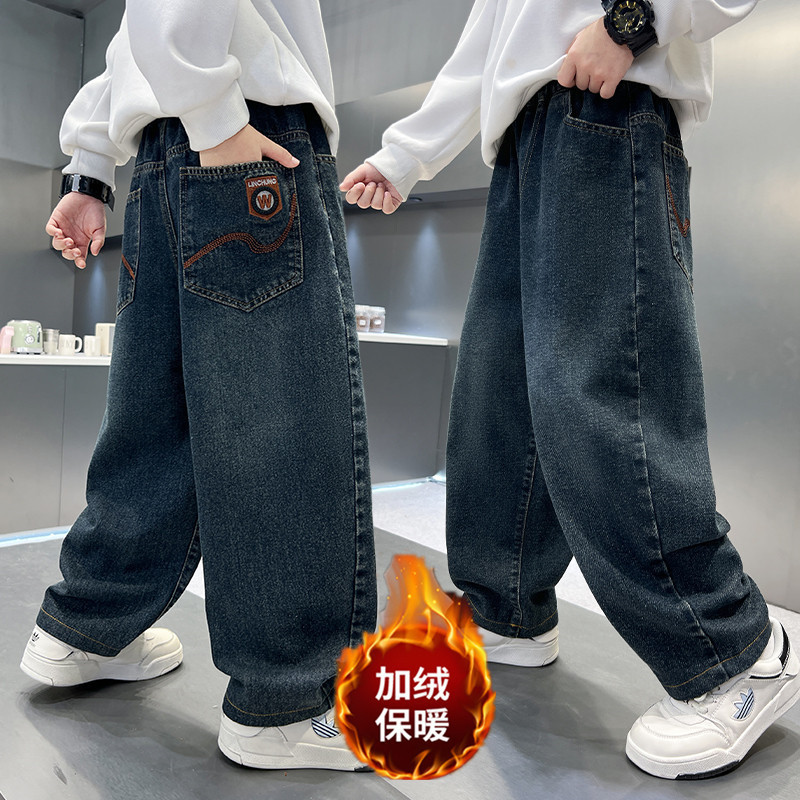 男童加绒裤子秋冬款2025新款儿童冬季一体绒牛仔裤大童加厚长裤潮|undefined
