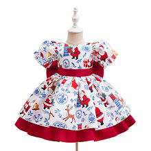 批发新款圣诞节公主裙连衣裙节日宴会走秀儿童礼服印花蓬蓬公主裙