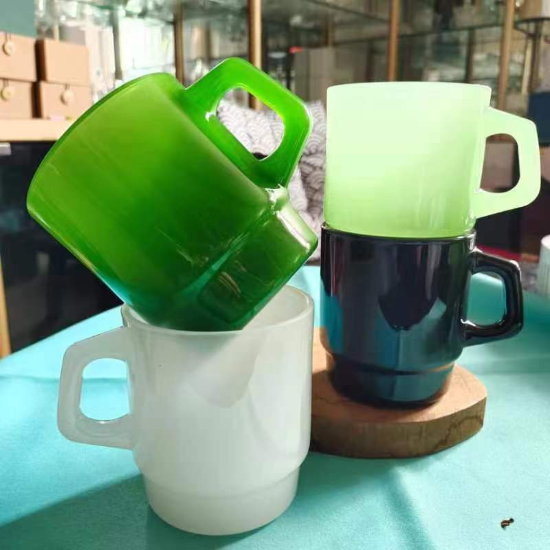New Jade Glass Cup, High Temperature Resistant, Stackable Coffee Cup, Mug with Handle