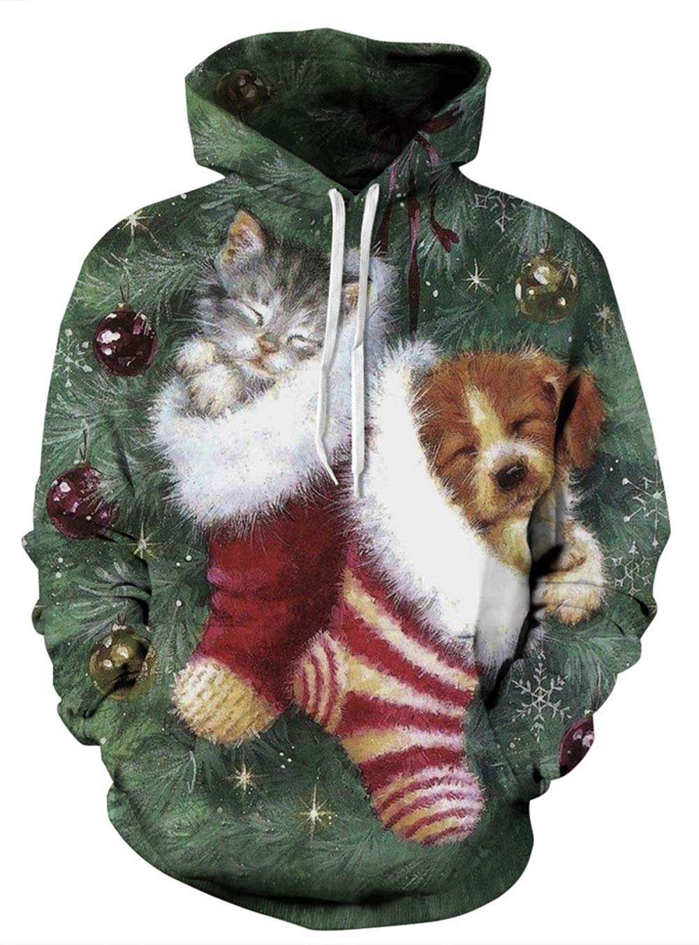 Primavera y otoño Navidad suéter con capucha impresión digital 3D hombres y mujeres con la misma tendencia suéter casual suelto