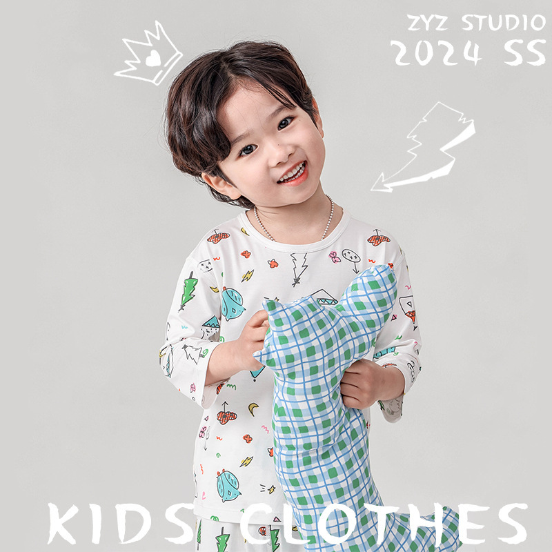 J092 designer boys' homewear spring and summer 3/4 sleeve children's suit A boneless Yassel children's pajamas