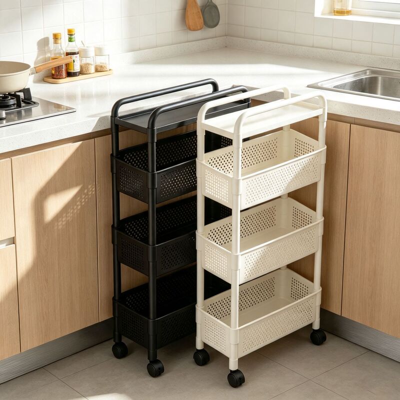 Kitchen narrow space trolley storage rack, ultra-narrow storage cabinet, refrigerator side spice rack, bathroom multi-layer shelf