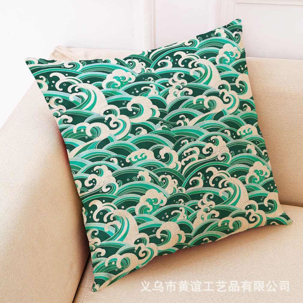 亚马逊 新款艺术浪花棉麻抱枕套 汽车靠垫办公室午睡抱枕厂家直销