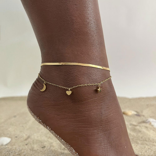 A variety of European and American double-layer stainless steel fashion personalized anklets for women's foot accessories Quanxi water jewelry wholesale JC-128