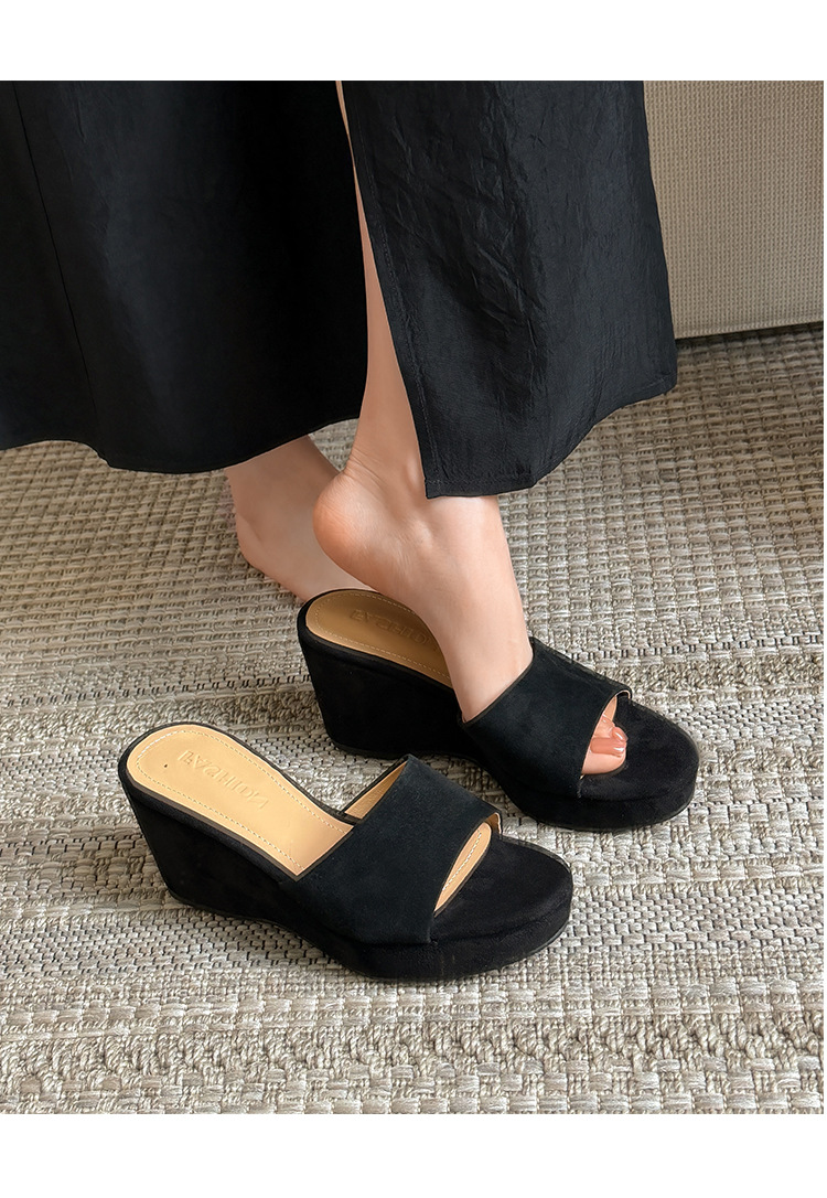 Sandal cao gót nữ hở mũi quai ngang đế xuồng platform — màu nâu, màu đen, màu mơ chi tiết 9