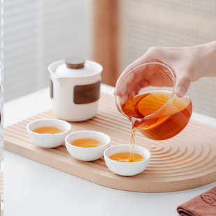Ceramic Simple Outdoor Travel Tea Set One Pot Three Cups Quick Guest Cup Convenience Storage Bag LOGO Accompanying Gift suit