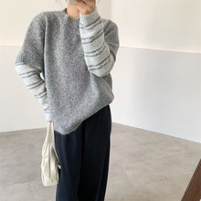 秋冬毛衣女2025新款日韩休闲设计感拼接假两件条纹袖子针织上衣潮