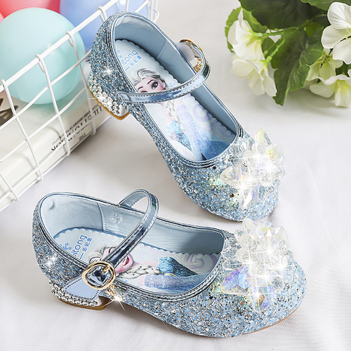 Princess Shoes for Girls Spring and Autumn Children Crystal Shoes Fashion Elsa Princess Shoes High Heel Children's Shoes Little Girls Single Shoes
