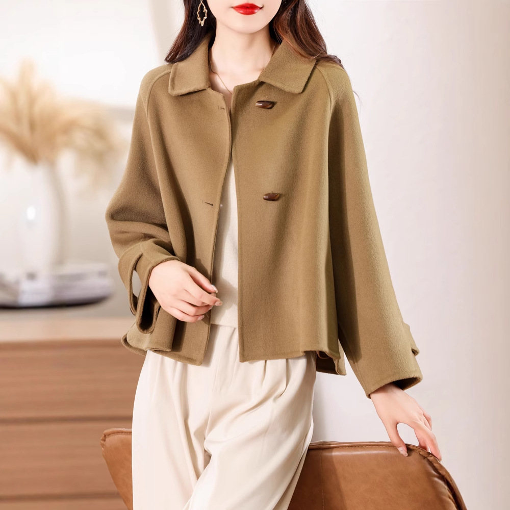Autumn and Winter New Double-sided Wool Coat Women's Short Doll Collar Loose Slimming Fashionable Duffle Button Small Coat