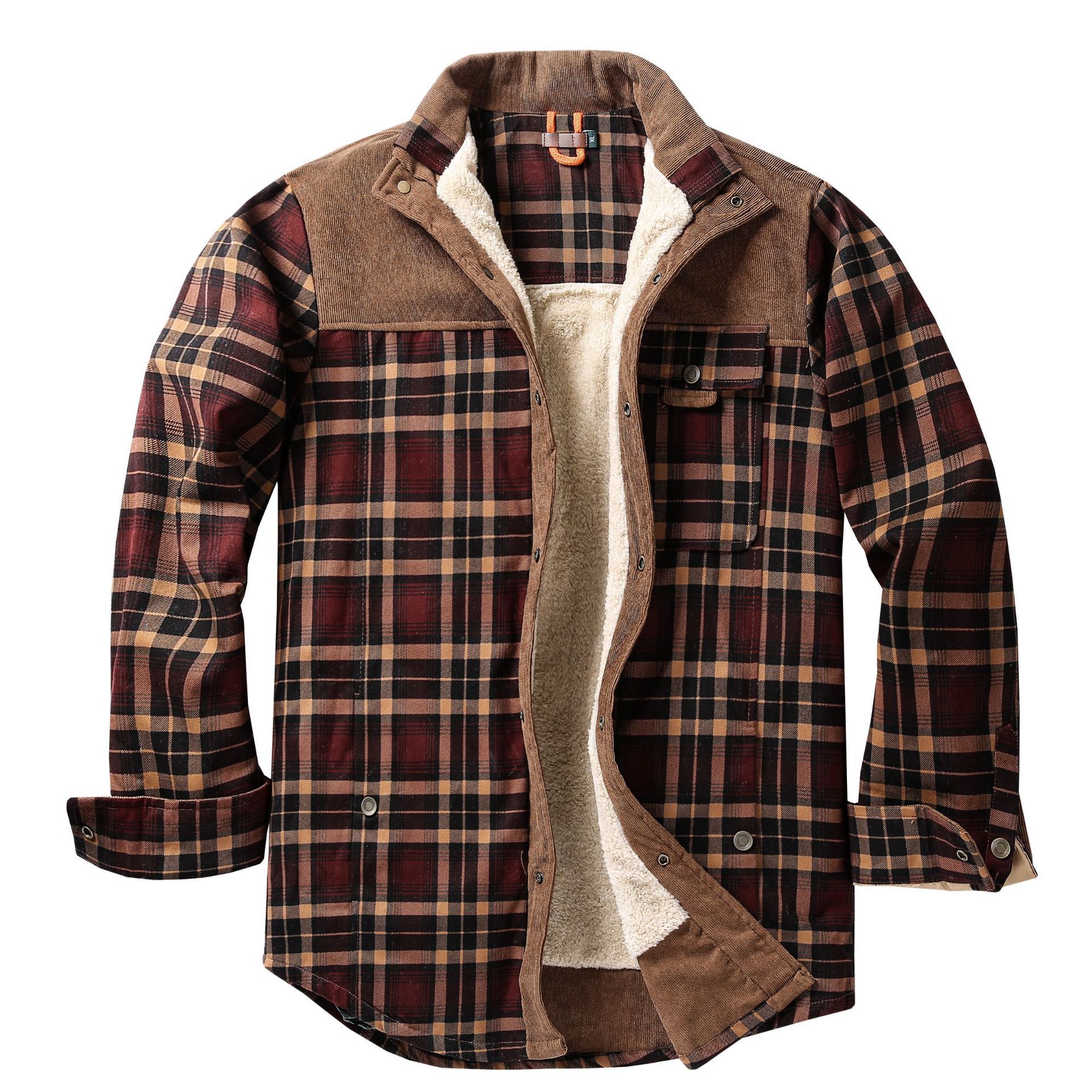 Camisa a cuadros de tamaño europeo Amazon chaqueta de hombre abrigo transfronterizo forrado de lana más tamaño Chaqueta de algodón cálido de invierno