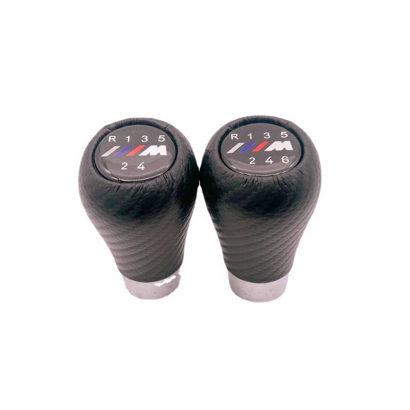 Pomo de palanca de cambios forrado en cuero negro con patrón de carbono, adecuado para la modificación interior de BMW. image 7