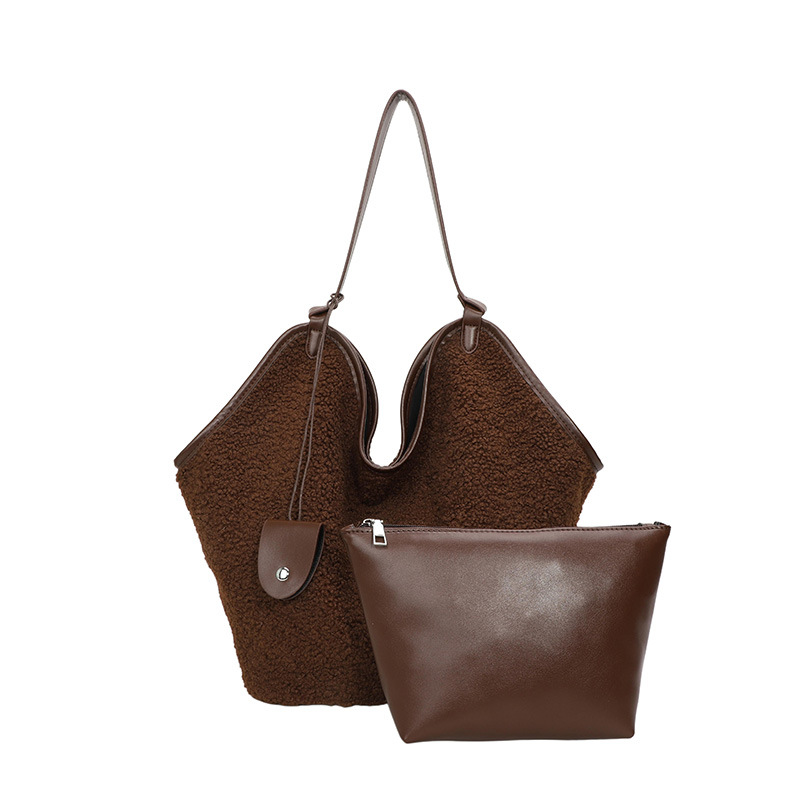 Bolso Tote de Peluche para Mujer Gran Capacidad Juego 2 en 1 para Uso Diario