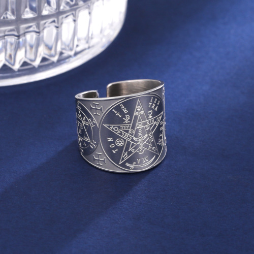 Corrosion-free titanium steel steel-colored five-pointed star side six-pointed star array open ring punk men's stainless steel ring