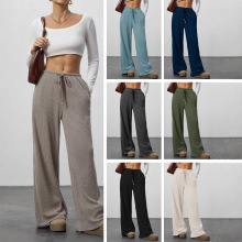 女式休闲裤垂感TK亚马逊春夏季欧美女装新款时尚抽绳阔腿长裤女
