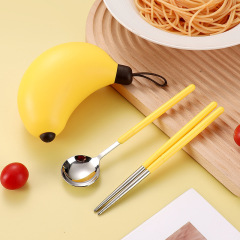 バナナ304ステンレスかわいい携帯食器スプーン箸2セット児童学生屋外旅行食器