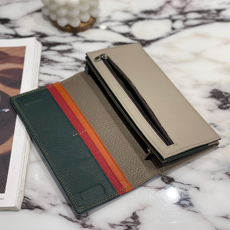 Long Genuine Leather Women's Wallet Niche Design 2025 New Arrival Luxury Multi-Functional Folding Purse Wholesale - Thumbnail 2