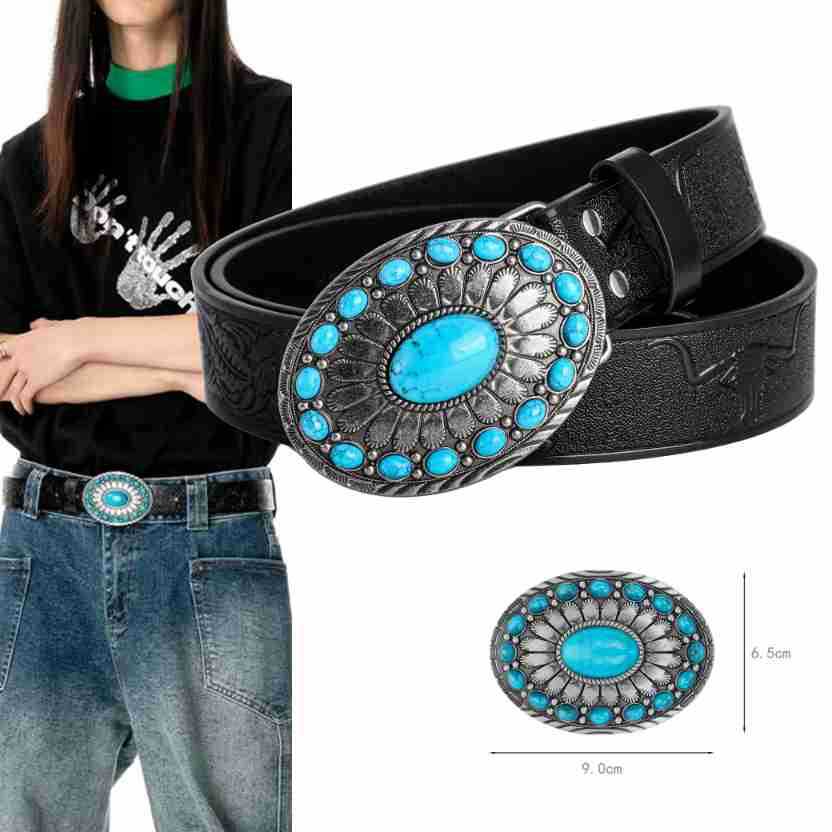 Damengürtel im böhmischen Stil, Vintage-Stil, eingelegter türkisfarbener Gürtel, Hip-Hop-Punkrock, Y2K-Stil, modischer männlicher Gürtel, für ideale Geschenke – Detail 1
