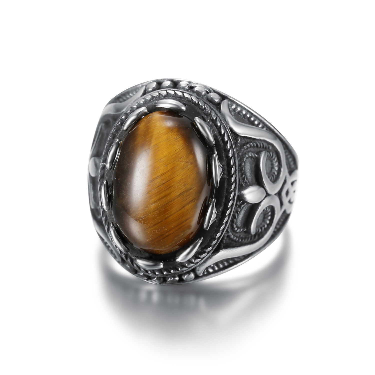 Anillo de acero inoxidable WISH con piedra preciosa para hombre, piedra preciosa ovalada grande y sencilla, anillo de moda urbana de estilo europeo y americano.