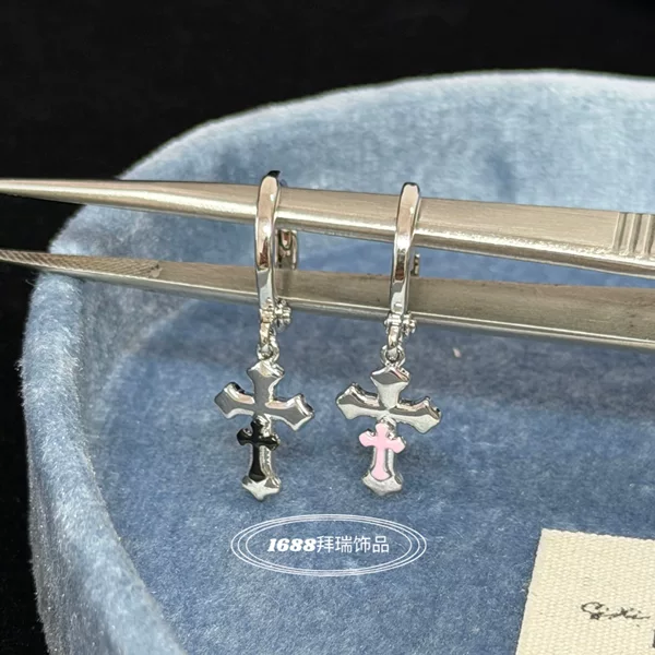 Personalized Sweet and Cool Cross-Border Enamel Cross Earrings, Colorful Resin Ear Clips, Couple Accessories Wholesale, Enamel Earrings