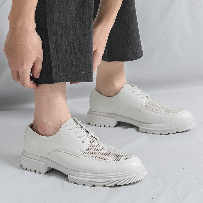Transfronterizo de tamaño grande aumento de suela gruesa BLOCK UK trajes huecos zapatos de cuero verano 2024 nuevos zapatos casuales para hombres