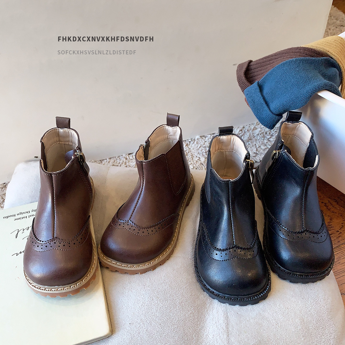 复古童鞋小童儿童靴子女童马丁靴加绒男童二棉短靴保暖宝宝鞋子