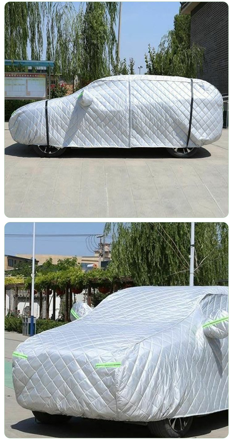 New all-season car cover, thickened for full vehicle protection, offering sun protection, rain protection, and heat insulation – a practical car accessory for home use