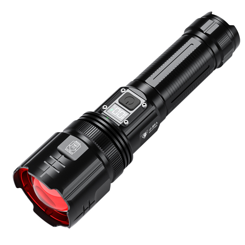 Cross-border nuevo blanco Super brillante LED LCD pantalla de luz de potencia de largo alcance fuerte luz aventura al aire libre linterna con cargador