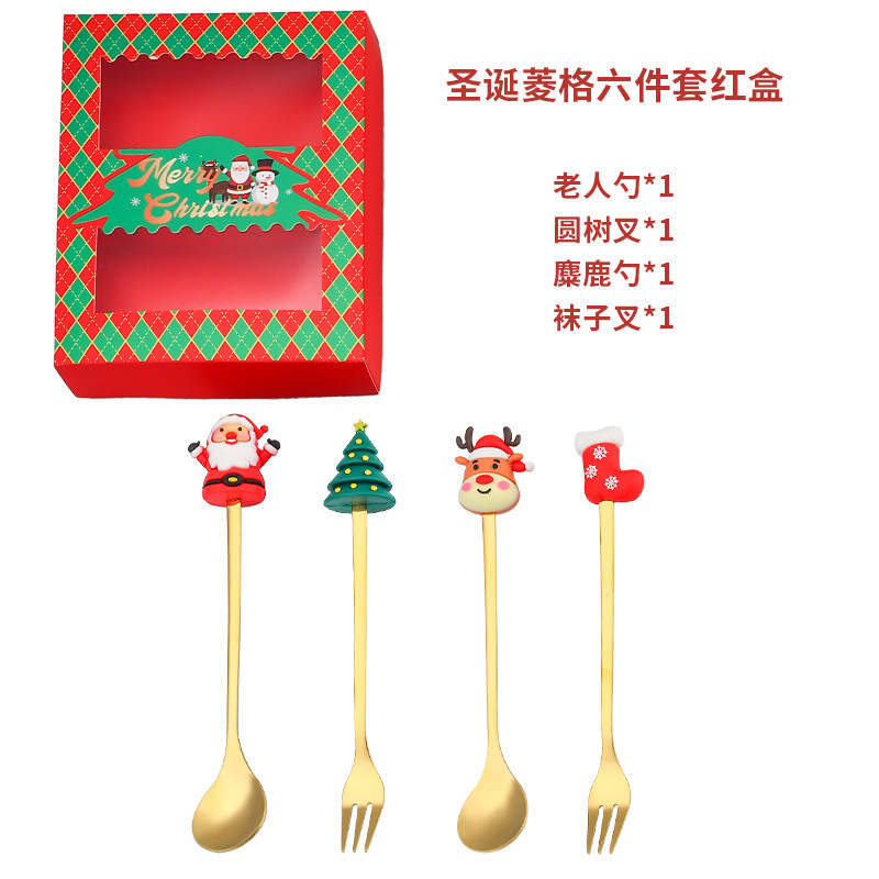 跨境圣诞餐具不锈钢勺叉套装创意雪人勺子叉子咖啡搅拌勺水果叉|undefined