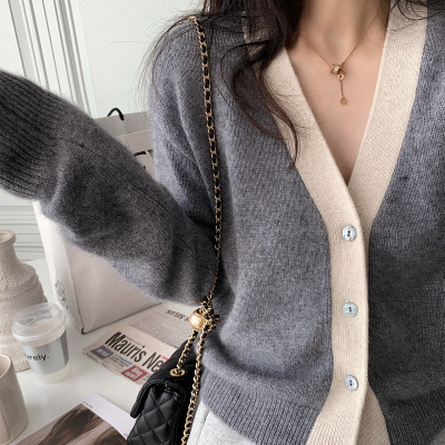 2021春季新款 成分党必入学院风撞色浣熊绒针织开衫外套女