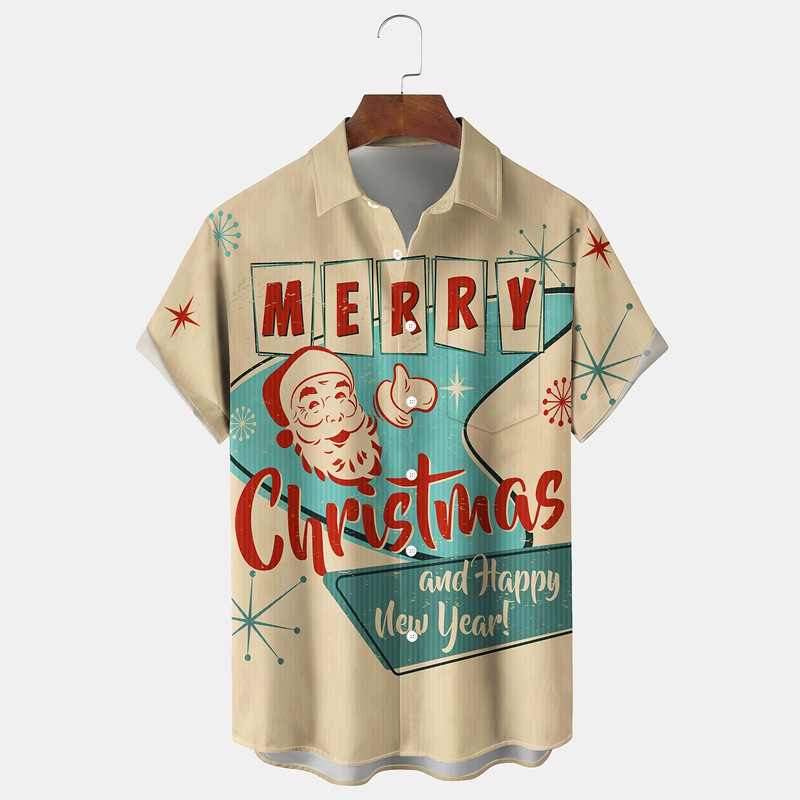 2026 Temu popular men's shirt Hawaiian style Santa Claus beach 3D printed short-sleeve shirt 2026 Temu popular men's shirt Hawaiian style Santa Claus beach 3D printed short-sleeve shirt