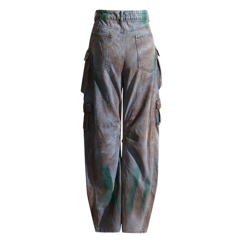 Pantalones de estilo de herramientas de moda 2025 verano nuevo estilo costura diseño de bolsillo de alta calidad cintura alta pantalones vaqueros delgados mujeres