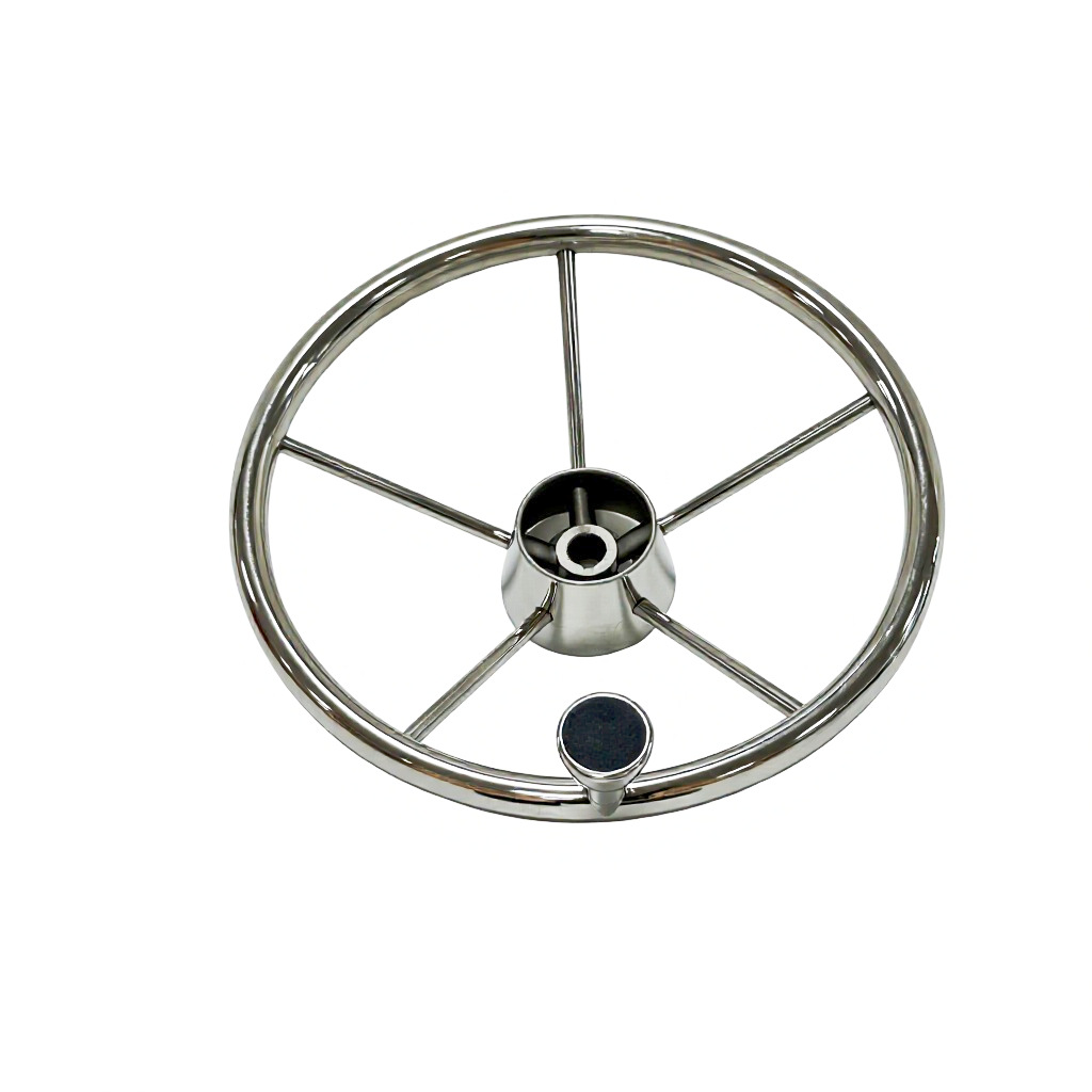 Stainless Steel 304 Yacht Steering Wheel with Power Assist Knob, Marine Steering Wheel with Handball, Maritime Steering Wheel