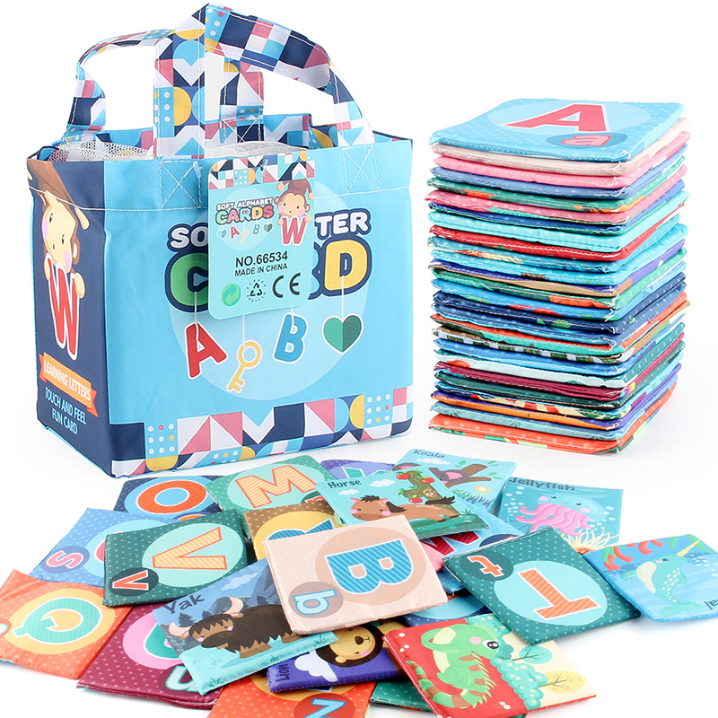 Transfronterizo infantil libro de tela desgarrable cognición Animal Inglés carta de alfabetización Tarjeta de tela libro de juguete bolso traje