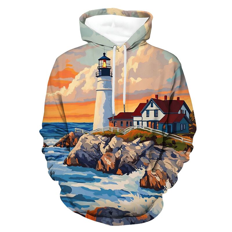 Dark Lighthouse Hoodie Casual Polyester Sweater 3D Printing Long Sleeve Adult Spring Fashion Weekend Trendy Men's Wear