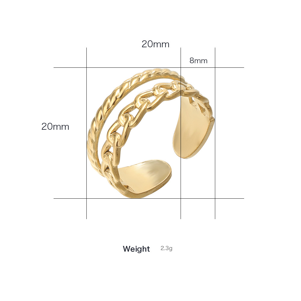 Fashion Simple Gold Plated Geometric Open Adjustable Titanium Steel Ring