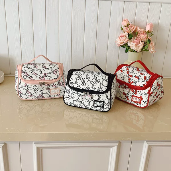 Hellokitty Officially Authorized Portable Makeup Bag, Semi-Shaped, Multi-Functional, Extra-Large Capacity Makeup Case Storage Box