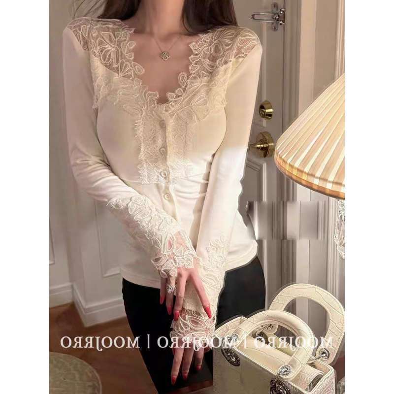 Lace V-Neck Long-Sleeve Knitted Cardigan for Women, Autumn Gentle and Elegant Style, Slim-Fit Short Top with a Pure and Alluring Vibe for Early Spring Lace V-Neck Long-Sleeve Knitted Cardigan for Women, Autumn Gentle and Elegant Style, Slim-Fit Short Top with a Pure and Alluring Vibe for Early Spring