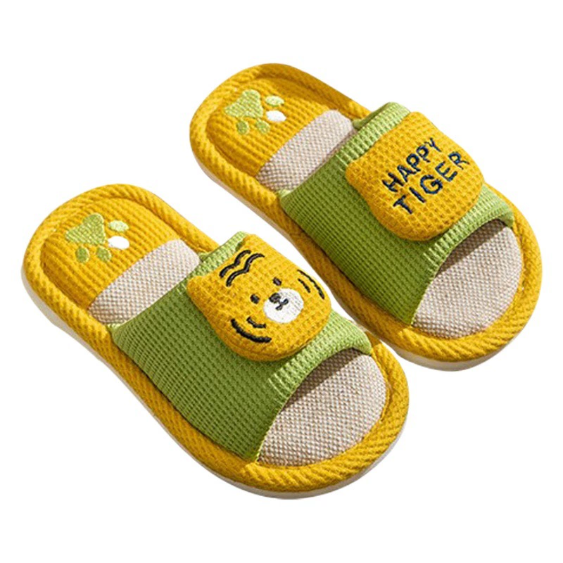 Детские льняные тапочки весенние и осенние мужские и женские домашние напоенные буксирные нескользкие четыре сезона милые мультяшные родительские тапочки