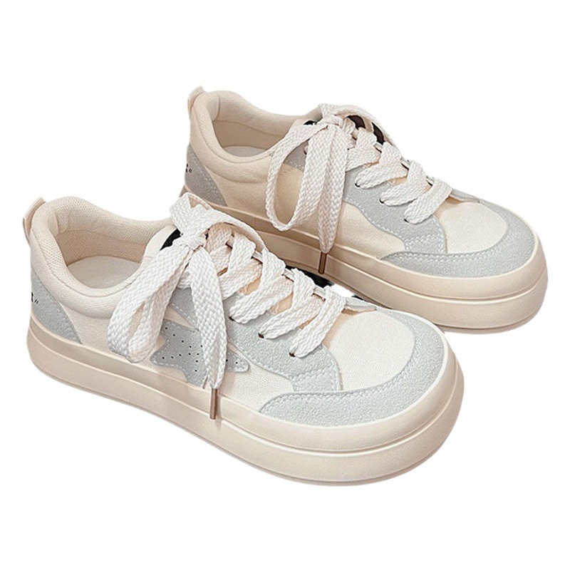 INS estilo zapatos de lona zapatos de mango de mujer zapatos blancos de Punta Grande versátil nicho casual original leche fufu zapatos fondo grueso