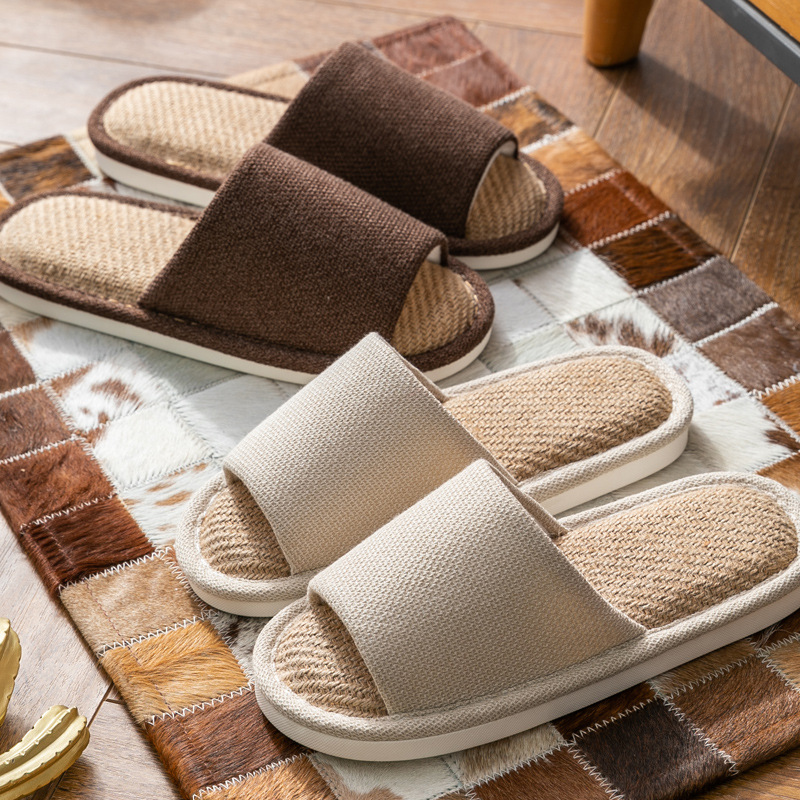 Zapatillas de lino simples japonesas para hombres primavera y otoño cuatro estaciones generales para hombres en el hogar pareja mujer cómoda