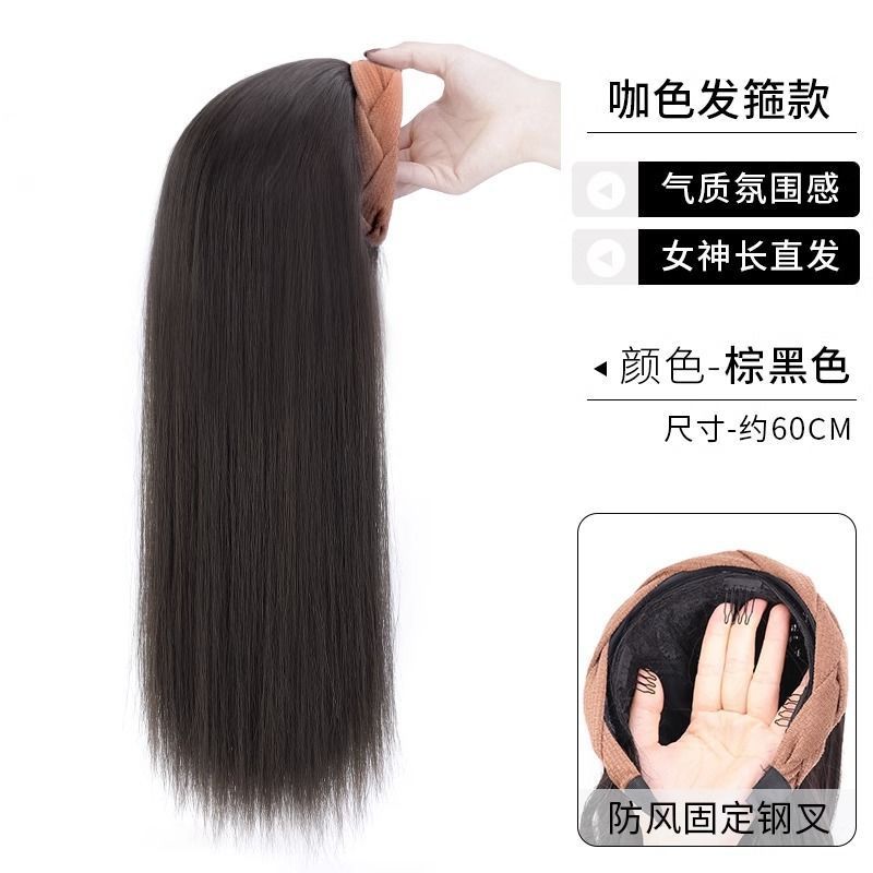 Peruca de cabello de mujer peruca de cabello negro largo recto aumento de cabello fibra química de alta temperatura en forma de U mitad de cabeza cubierta fábrica directa
