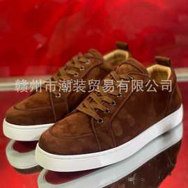 cl andgz男鞋棕红色牛绒低帮红底鞋女鞋真皮鞋情侣板鞋休闲鞋大码