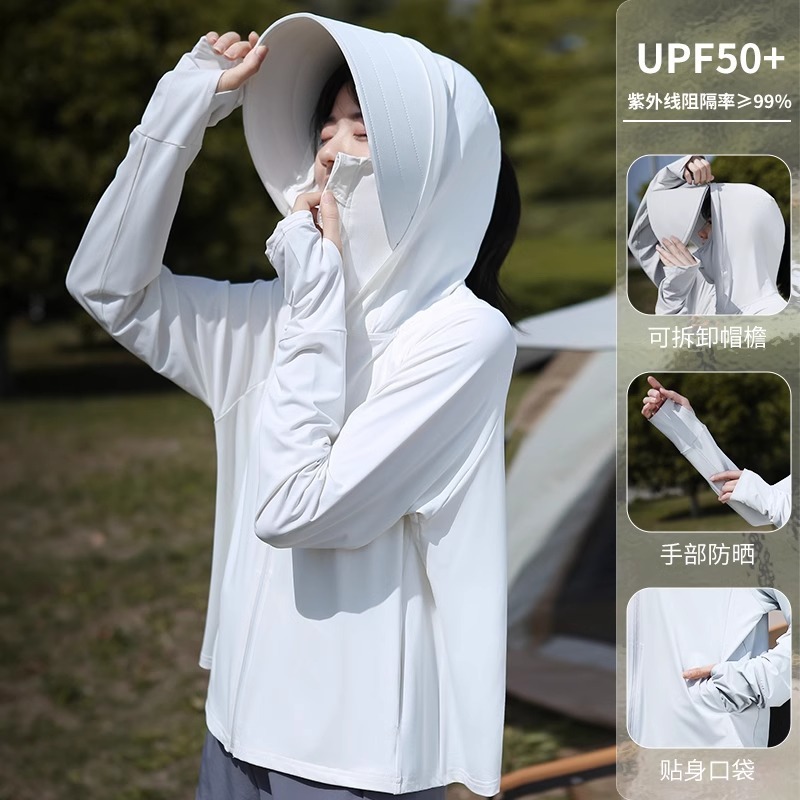 アイスシルク大きなつば日焼け防止服女性のための 2025 夏の新しい抗 UV サイクリング日焼け止めシャツ日焼け止め服ブラウス|undefined
