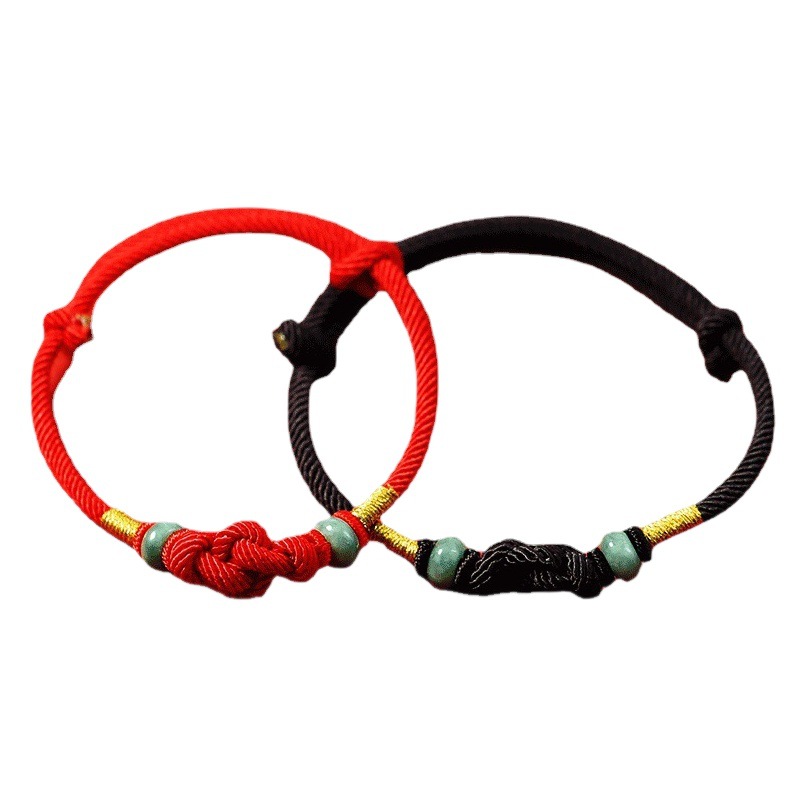 Año del Buey año de nacimiento nudo concéntrico cuerda roja tejida a mano pulsera de nudo de diamante hombres y mujeres pulsera de pareja simple diosa Festival