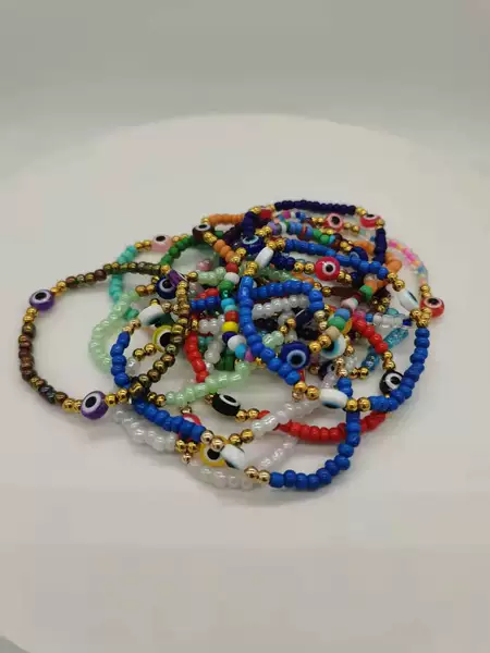 Devil's Eye Bracelet Rice Beads Bracelet Bohemian Rice Beads Bracelet European and American Rice Beads Bracelet 17.5cm