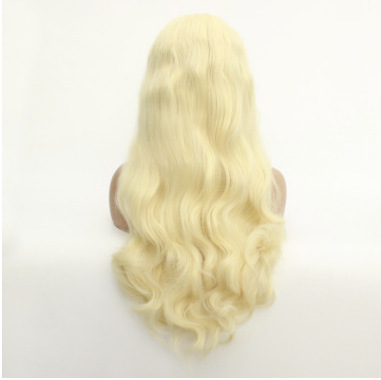 Fibra química peluca estrella de moda europea y americana oro ligero parcial gran onda frente encaje cubierta de cabeza fabricantes al por mayor LW0034