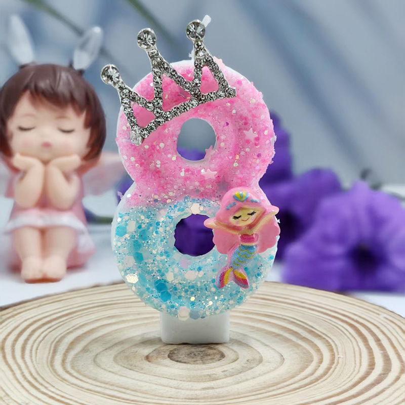 マーメイドクラウンデジタルキャンドルクリエイティブスタイル誕生日キャンドルケーキ雰囲気誕生日装飾キャンドルメーカー|undefined